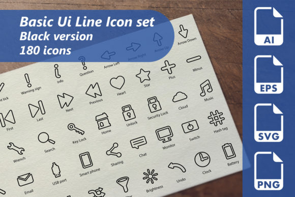 Explore Creativity with 180 Basic UI Line Icons